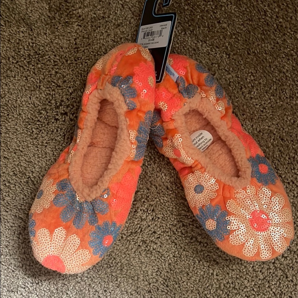 Floral Kids Slippers - Orange and Blue